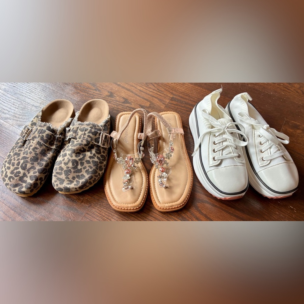 Women’s Slides, and Sandals, and Fashion Sneakers, oh my! Size 8